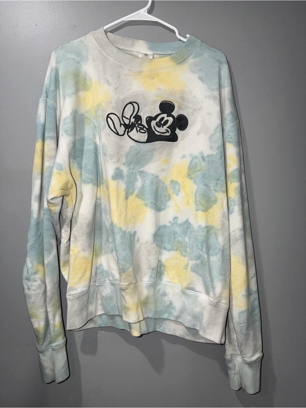 Disney Pastel Tie-Dye Crewneck with Black Mickey Embroidery